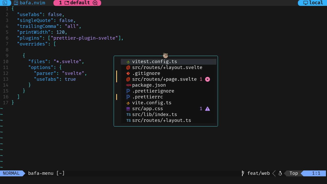 The bafa.nvim UI showing modified buffers.